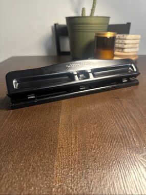 OfficeMax Adjustable 3-Hole Punch Heavy Duty Metal Black Paper Puncher